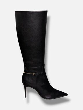 22élevé Women's Black 85MM Leather Knee-High Boots Size 39.5